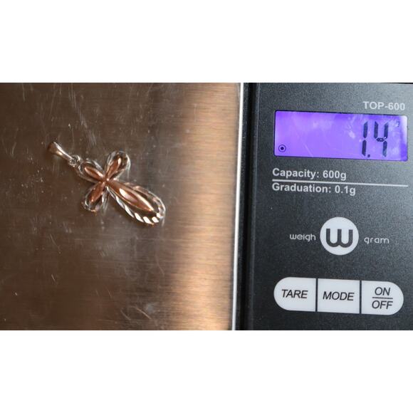 14k Rose & White Gold Cross Pendant 1.4G / 1.2in - Picture 4 of 4